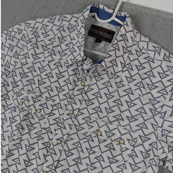 Rock & Roll Cowboy Shirt Mens Large White/Blue Geometric Snaps Western Cowboy - Picture 5 of 13